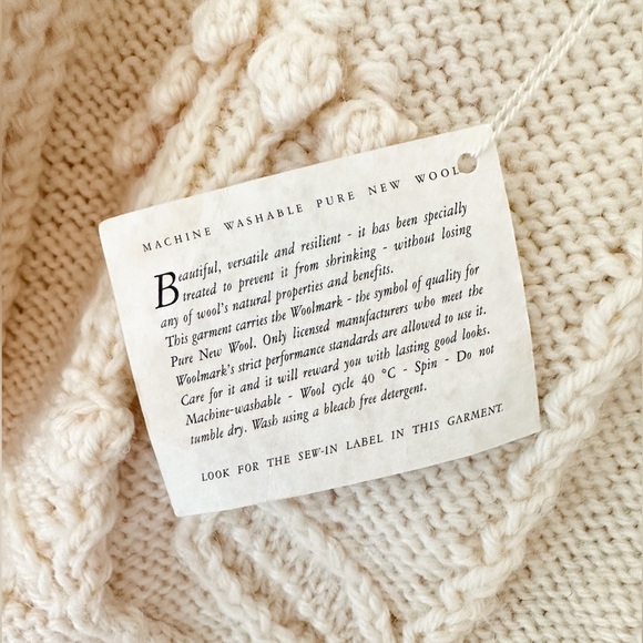 Tivoli Hand Knit Cardigan Pure New Wool Cream Cable Knit Button Up Sweater - Picture 5 of 9